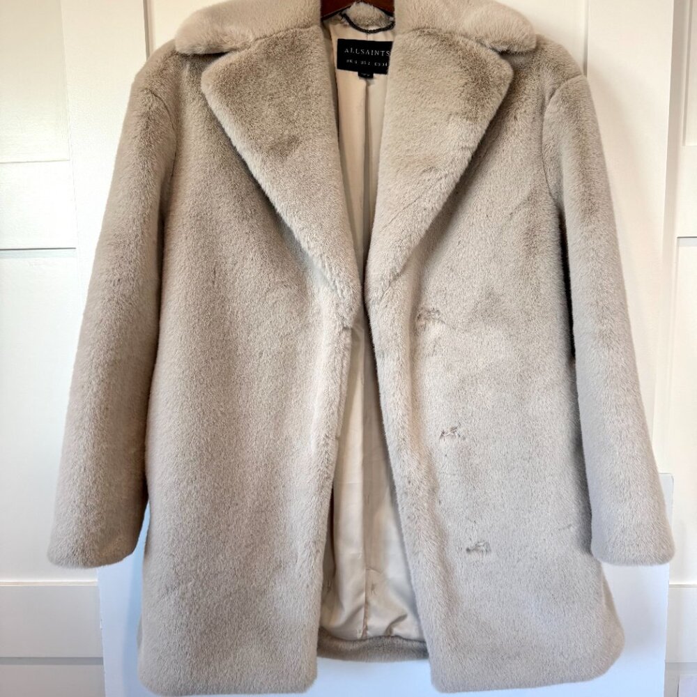 All Saints Amice Faux Fur Jacket in Alpaca White Size 2 - Picture 2 of 5